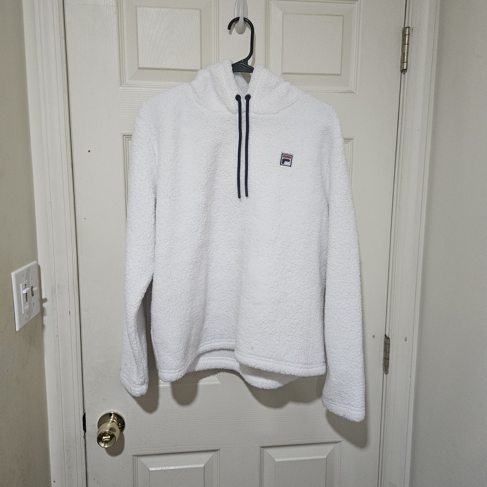 Fila White Fleece HoodieFila Size Large White Sherpa Hoodie Pullover Sweatshirt